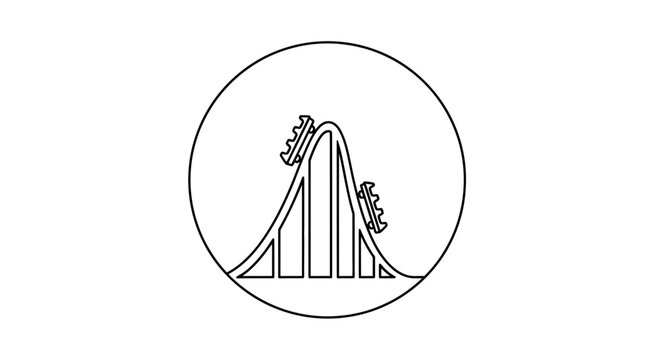 Roller coaster icon in circle. Extreme thrill ride, amusement park, fun, adventure. Vector illustration