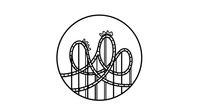 Roller coaster icon in circle, thrill ride silhouette, amusement park fun