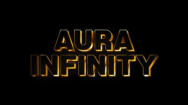 A 3d Aura infinity text design with golden shine and beam light animation