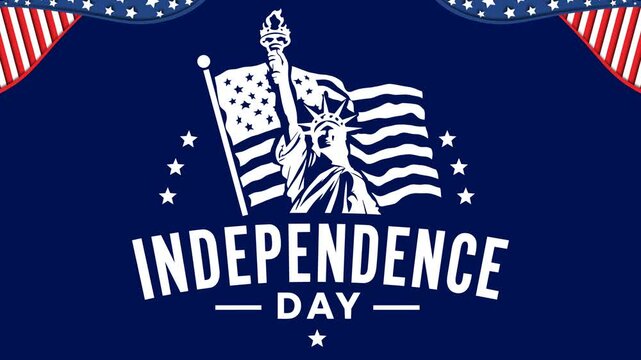 Independence Day Text Animation With American Flag and Liberty Statue 