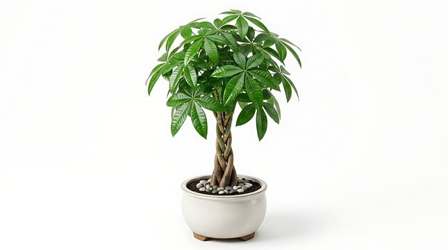 Braided money tree in white ceramic pot pachira aquatica houseplant