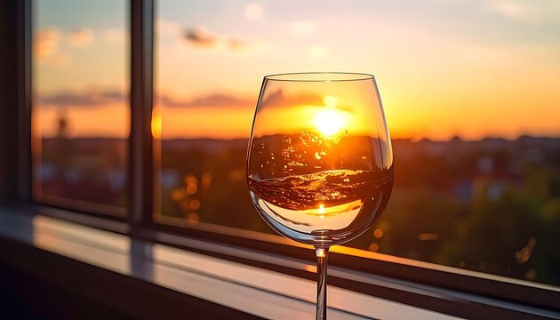 Sunset Reflected in Wine Glass Window.