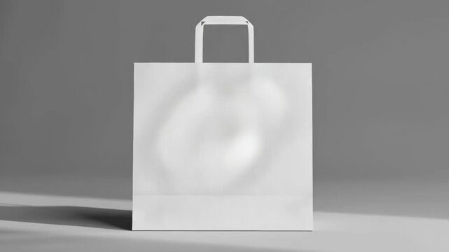 Minimalist white paper shopping bag mockup isolated on a grey background