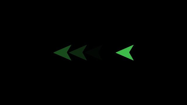 Green Left Arrow Motion Animation with Backward Directional Indicator Navigation Symbol Speed Movement on Minimal Dark Technology Background