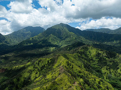 The island of Kaua'i of Hawaii. Mountain range and backdrop to the Hanalei Bay