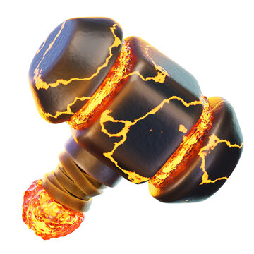 Lava Hammer 3D Render Icon, Fantasy Weapon Illustration