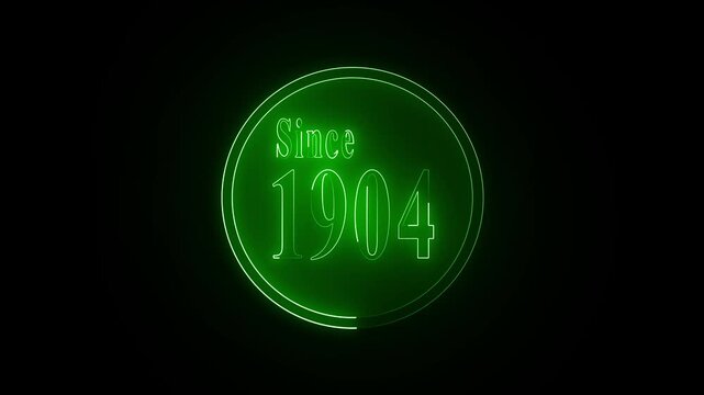 A futuristic neon "SINCE 1904" title animation featuring a glowing circular neon ring on a transparent background.