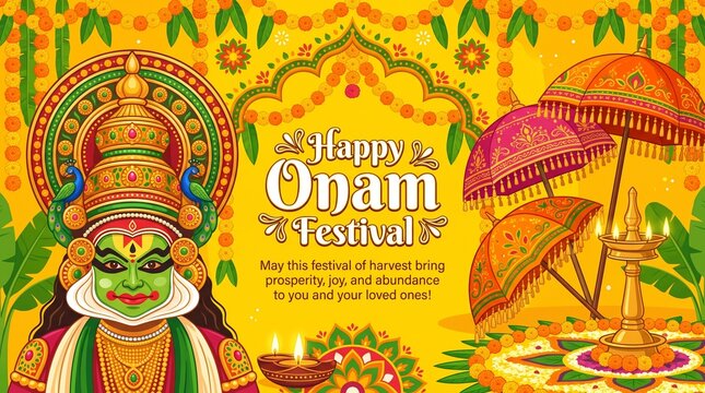 Happy Onam Kathakali illustration