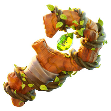 Wizard Staff 3D Render Icon, Fantasy Weapon Illustration