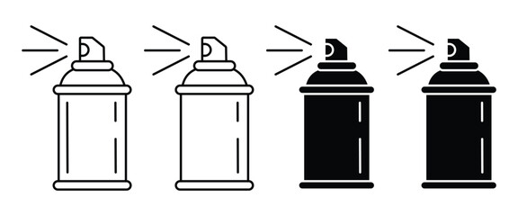 Obraz premium Hair Spray Icon Set – Hairspray Can, Cosmetic Spray Bottle, Beauty Salon, Hair Care, Outline & Silhouette Vector Collection