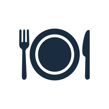 Plate Fork and Knife Symbol Isolated on White Background