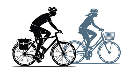 Fototapeta premium Minimalist vector illustration of a man and a woman riding bicycles side by side together