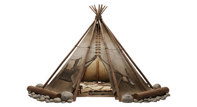 A brown tent with a wooden frame and a white roof