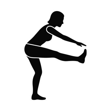 Woman doing a standing hamstring stretch exercise, silhouette icon of a person stretching leg