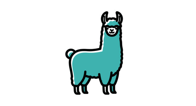Teal llama standing on white background.