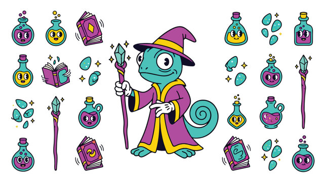 Cartoon Wizard Lizard Magic.