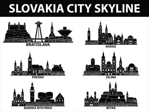 Slovak city skylines with Bratislava Kosice Presov Zilina Nitra Banska Bystrica