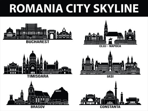 Romania city skylines in black set