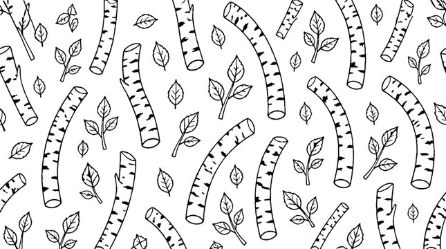 Birch branches and leaves seamless pattern design.