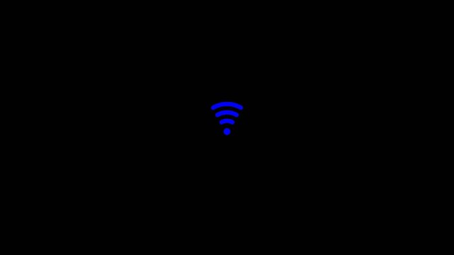Glowing Blue Wireless Signal Icon Animating on Black Background