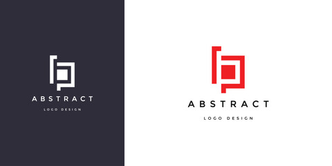 Abstract logo design featuring a minimalist letter B symbol created with clean geometric lines for modern corporate branding identity on white and dark gray backgrounds. © Designer996