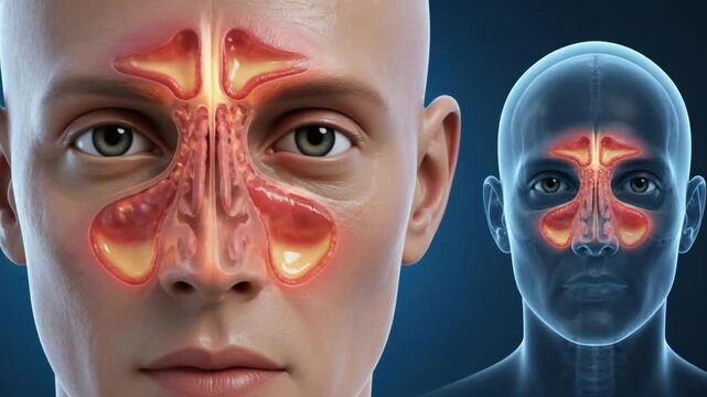 Human Sinus Anatomy Showing Inflammation. 4K Video