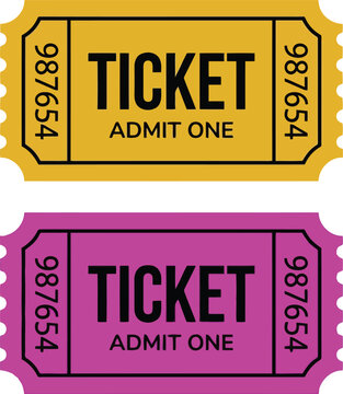 Colorful Admit One Ticket Stubs Isolated on White, Vintage Raffle and Event Admission Passes