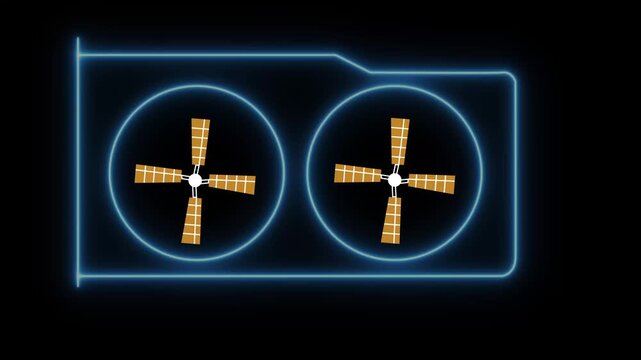 Animated by processing unit with two cooling fans on a black background.