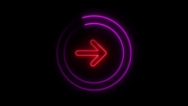 right direction arrow icon in circle lime green color animation .black 4k