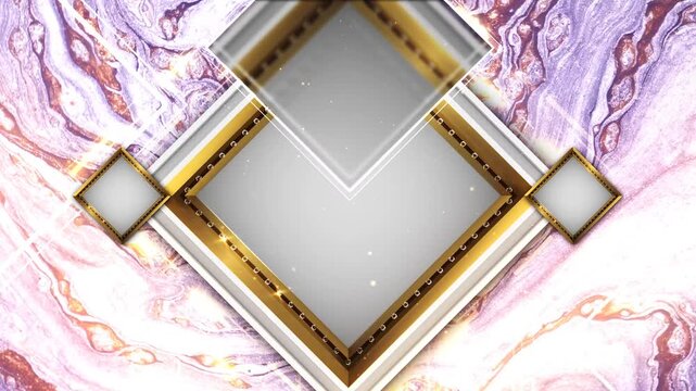 Elegant Wedding Card Intro Border with Chroma Key Green Screen Frame, Gold Star Accents, and Purple Acrylic Marble Liquid Ink Motion Background