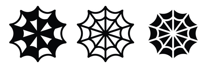 Spider web vector icon set. Cobweb outline and silhouette symbol, spooky Halloween decoration element, arachnid net pattern, horror gothic design and creepy insect trap concept illustration. © Welcome