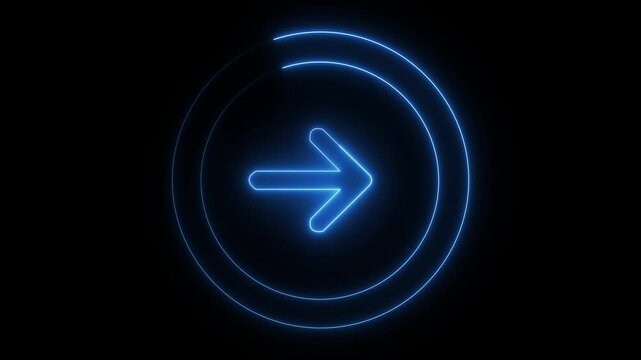 right direction arrow icon in circle lime green color animation. Black background 4k video.