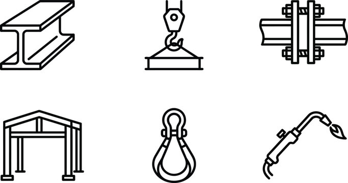 Structural steel erection metalwork line icons set
