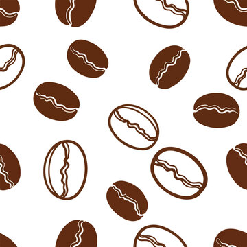 Coffee Bean Seamless Pattern. Brown Coffee Vector. Minimalist Style.