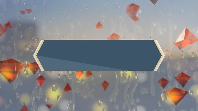 Cinematic Rain Glass Window Background with Floating Red Pyramids and Diamond Green Screen Frame Overlay