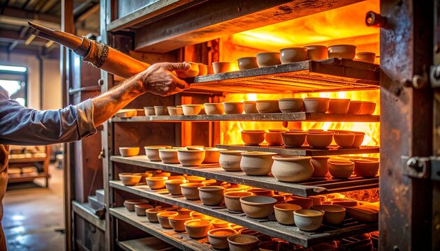 Industrial bakery conveyor oven baking bread loaves.