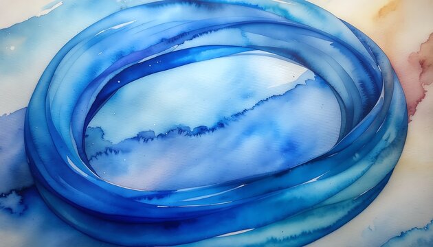 Abstract Watercolor Painting of Blue Ribbon Loop.