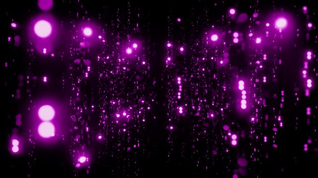 Falling purple sparkling background on dark 4k video