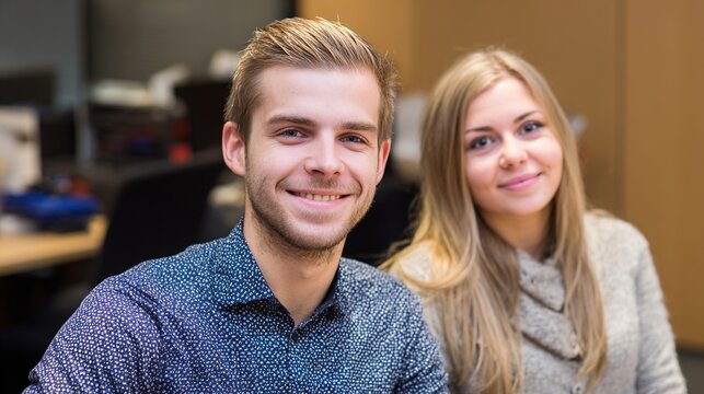 partners. Two colleagues sharing a positive moment together in a modern workplace. pitch deck slides, case study pages, designed for corporate presentation decks and stakeholder reports.