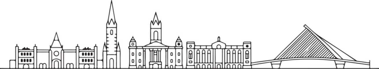 Fototapeta premium Dublin city line art illustration skyline silhouette