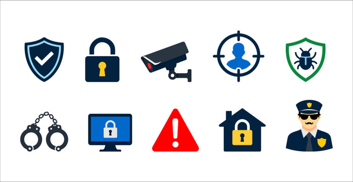 Security Related Flat Icons for Safety and Protection Concepts