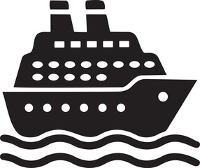 Obraz premium Cruise Ship Icon - Black Ocean Liner Silhouette Vector on Waves