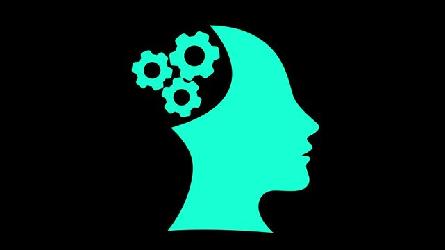 Human head with gear wheels inside. Productivity, effectiveness concept. Cogwheel gears brain inside human head suitable for artificial intelligence