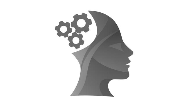 Human head with gear wheels inside. Productivity, effectiveness concept. Cogwheel gears brain inside human head suitable for artificial intelligence