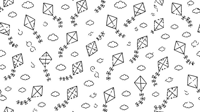 Whimsical kite and cloud pattern design.