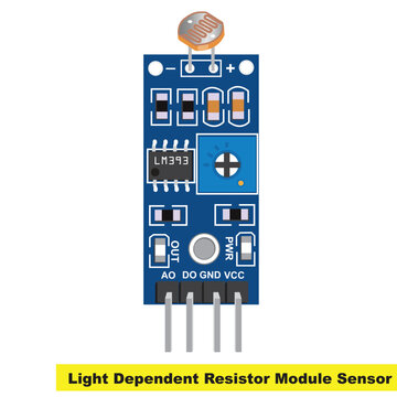 High-quality vector illustration of a Light Dependent Resistor (LDR) sensor module for Arduino, ESP32, Raspberry Pi, IoT, robotics, STEM education, automation systems, and light detection projects.