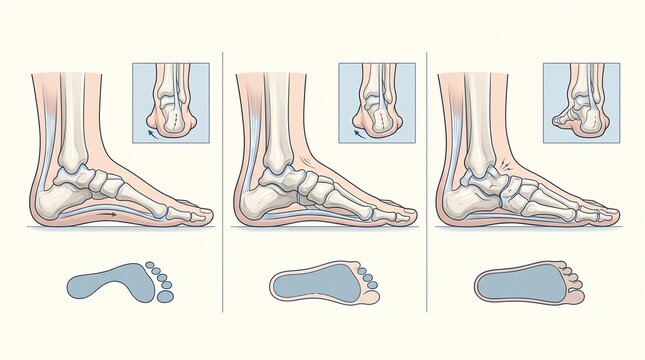 Scheme of medical examination and diagnosis of the arch of the foot.