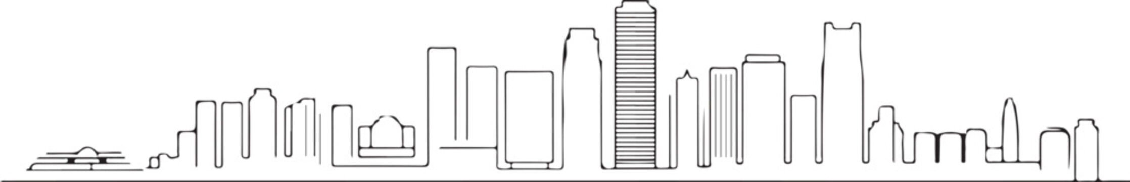 Minimalist continuous single line art drawing of Miami city skyline