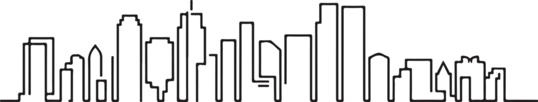 Minimalist continuous single line art drawing of Miami city skyline