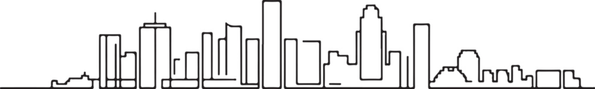 Minimalist continuous single line art drawing of Miami city skyline